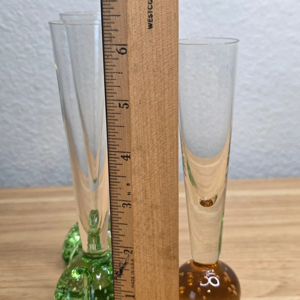 7 Controlled Bubble Base Hand Blown Art Glass Bud Vases Multicolor Mid Century